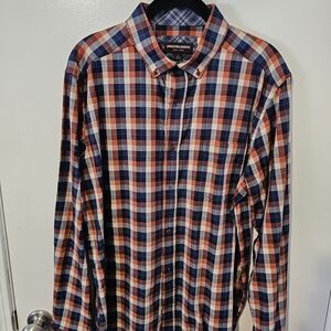 Men's Checkered Shirt - Orange, Blue, and Cream